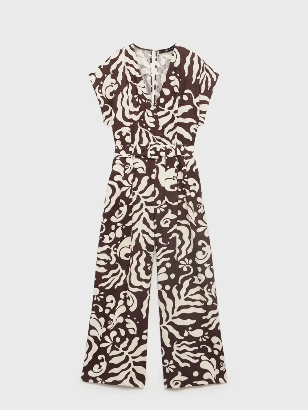 Mango Brown printed linen jumpsuit with belt NWT